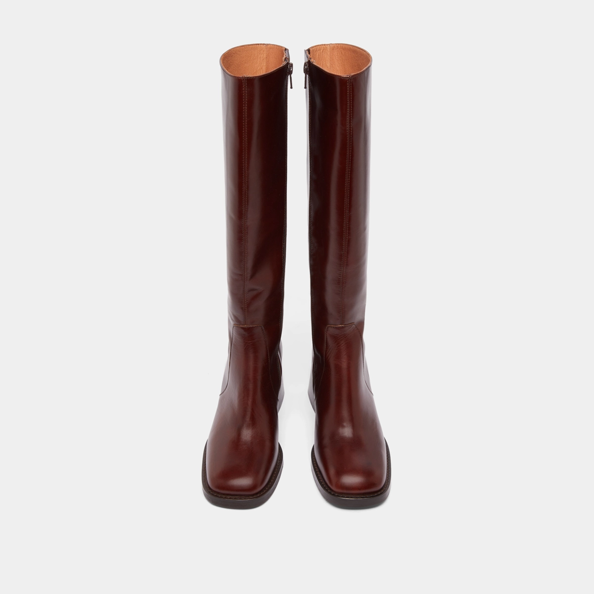 Bottes &agrave; talons et bouts carr&eacute;s en cuir marron | DIOU | Jonak