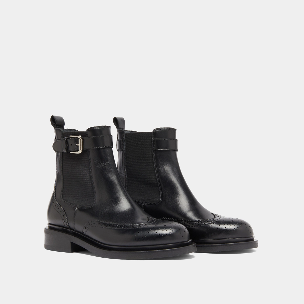 Boots à boucles en cuir noir | DOUBY | Jonak