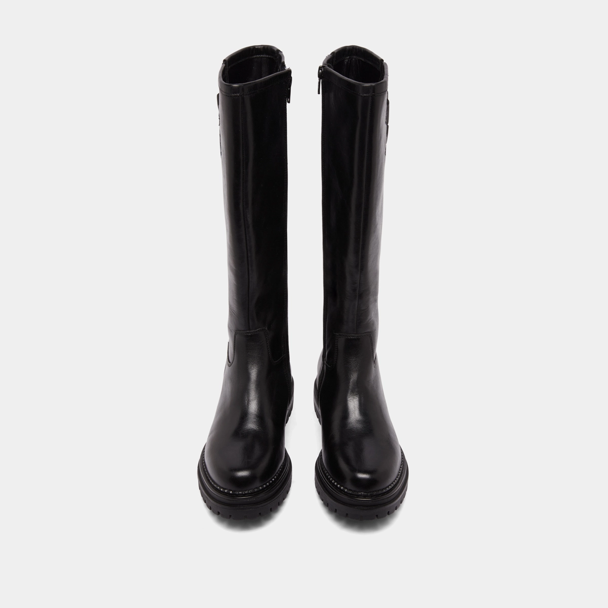 Bottes hautes &agrave; semelles crant&eacute;es et bou... en cuir noir | ADALIA | Jonak