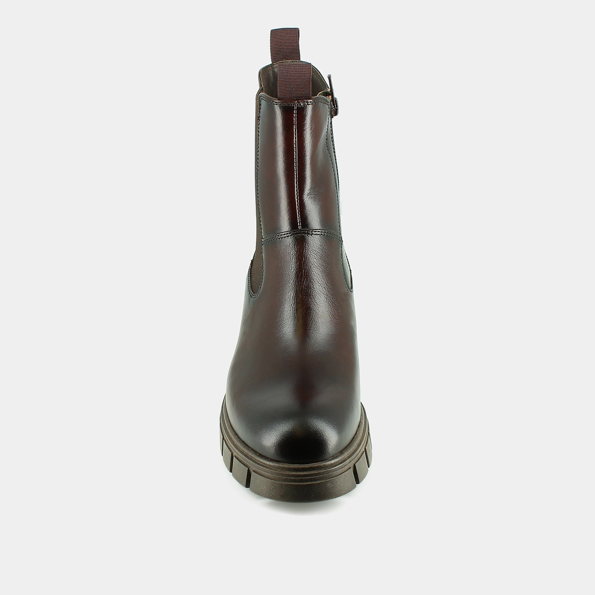 Boots à semelles crantées et bouts ronds... en cuir brun rouge | ARONA | Jonak