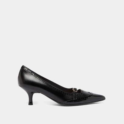 Escarpins &agrave; brides et d&eacute;tails perfor&eacute;s..... en vernis et cuir noirs | DALTA | Jonak