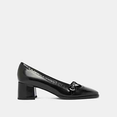 Babies à talons en cuir glacé noir | DEB | Jonak