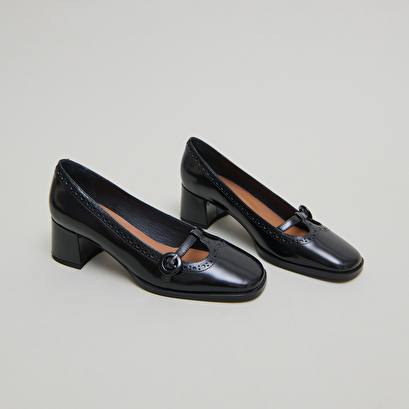 Babies à talons en cuir glacé noir | DEB | Jonak