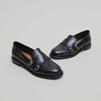 Mocassins à boucles ajustables en cuir glacé noir | DRIZZA | Jonak