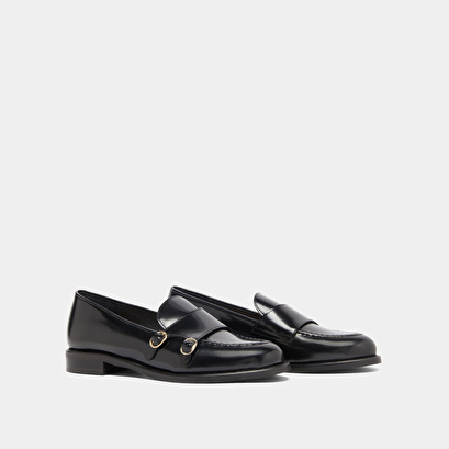 Mocassins à boucles ajustables en cuir glacé noir | DRIZZA | Jonak
