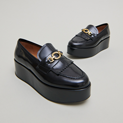 Mocassins à boucles dorées en cuir glacé noir | DELPHES | Jonak