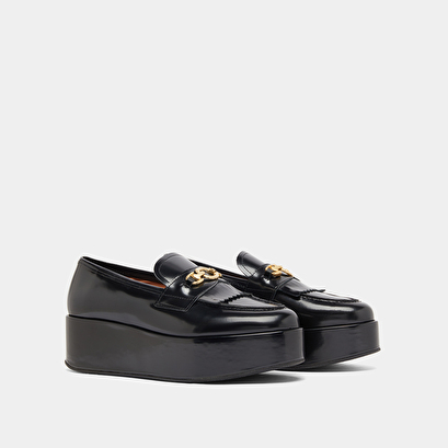 Mocassins à boucles dorées en cuir glacé noir | DELPHES | Jonak