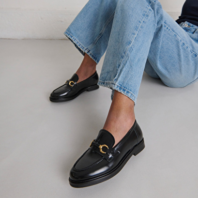 Mocassins à mors dorés en cuir glacé noir | DROP | Jonak