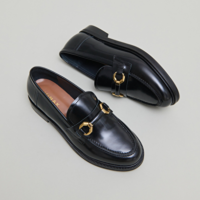 Mocassins à mors dorés en cuir glacé noir | DROP | Jonak