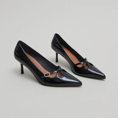 Escarpins &agrave; brides crois&eacute;es en cuir brillant noir | DOUCHKA | Jonak