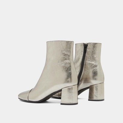 Bottines &agrave; talons en cuir m&eacute;tallis&eacute; argent fonc&eacute; | DONIAMA | Jonak