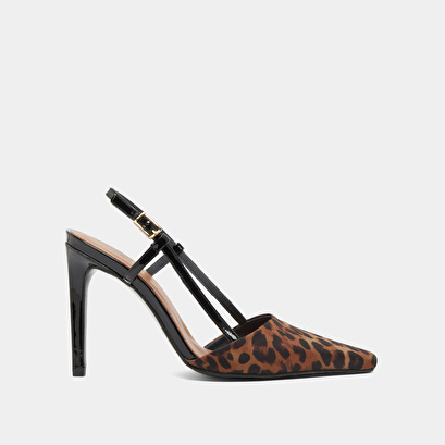 Escarpins slingbacks en textile léopard marron et vernis noir | DIMA | Jonak