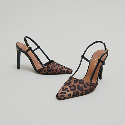 Escarpins slingbacks en textile léopard marron et vernis noir | DIMA | Jonak