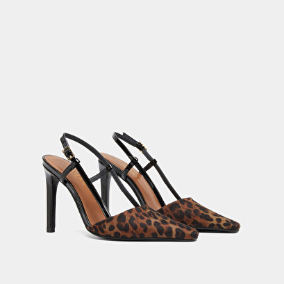 Escarpins slingbacks en textile léopard marron et vernis noir | DIMA | Jonak