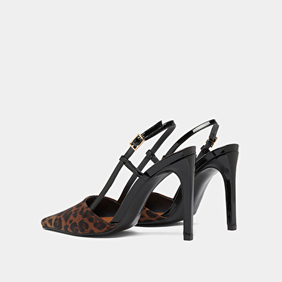 Escarpins slingbacks en textile léopard marron et vernis noir | DIMA | Jonak
