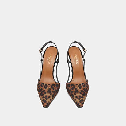 Escarpins slingbacks en textile léopard marron et vernis noir | DIMA | Jonak