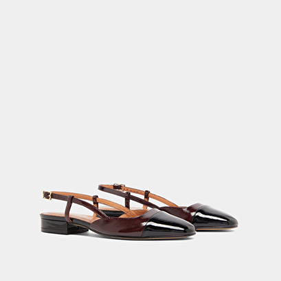 Ballerines ouvertes en cuir verni noir et vernis plissé bordeaux | DHAPOU | Jonak