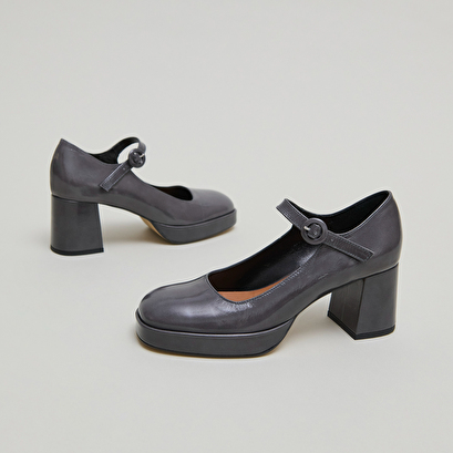 Babies à talons et brides uniques en cuir brillant gris | VUELO | Jonak