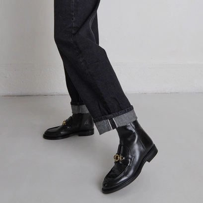 Boots &agrave; mors dor&eacute;s en cuir noir | DIVOK | Jonak