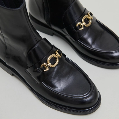 Boots &agrave; mors dor&eacute;s en cuir noir | DIVOK | Jonak