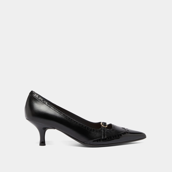 Escarpins à brides et détails perforés..... en vernis et cuir noirs | DALTA | Jonak