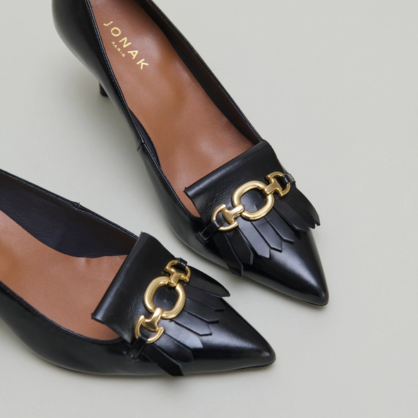 Escarpins à mors dorés en cuir noir | DELBA | Jonak