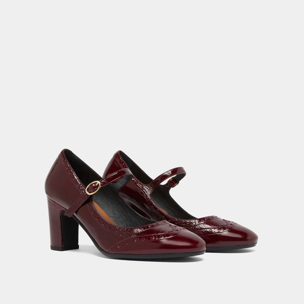 Babies à talons et détails perforés en cuir brillant bordeaux | DIRIOS | Jonak
