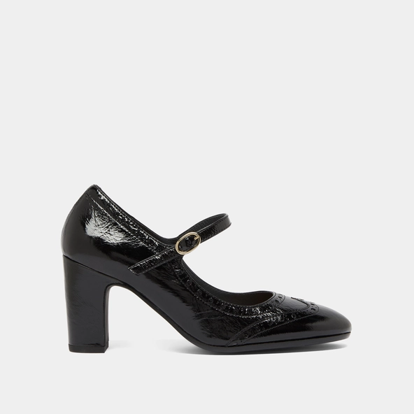 Babies à talons et détails perforés en cuir brillant noir | DIRIOS | Jonak