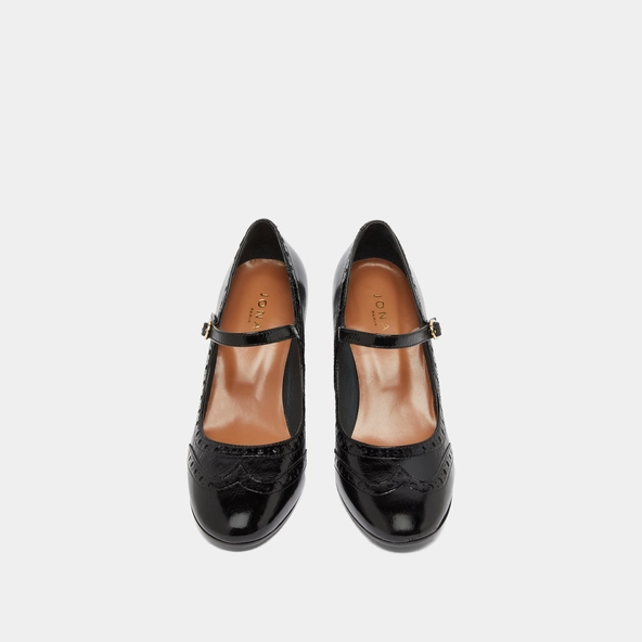 Babies à talons et détails perforés en cuir brillant noir | DIRIOS | Jonak