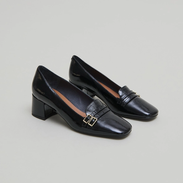 Ballerines à talons en vernis plissé noir | DENARIO | Jonak