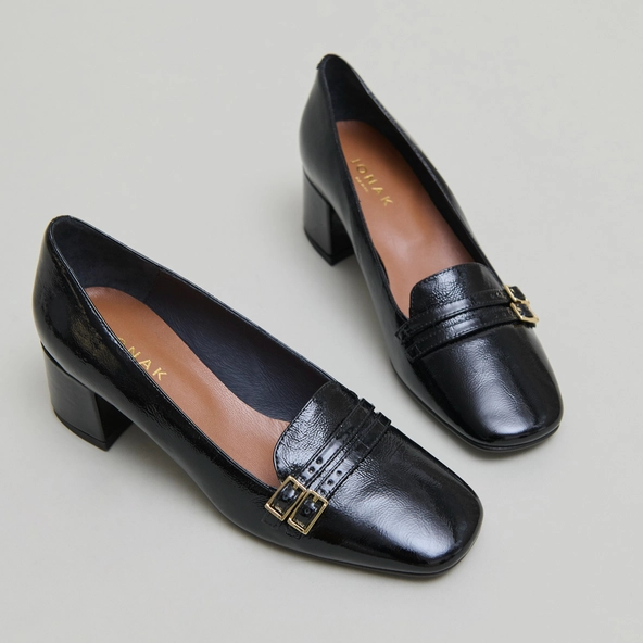 Ballerines à talons en vernis plissé noir | DENARIO | Jonak