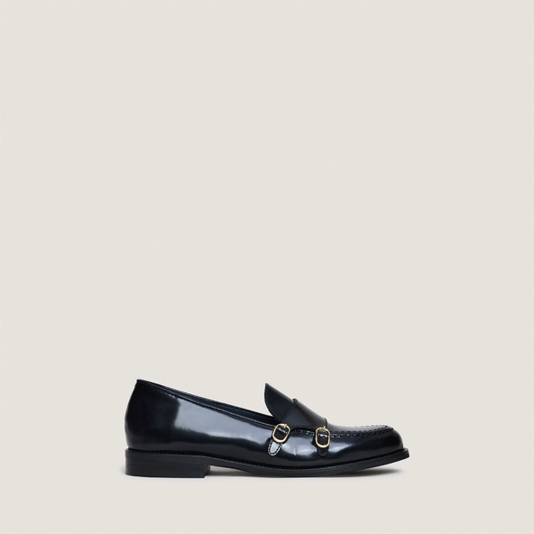 Mocassins à boucles ajustables en cuir glacé noir | DRIZZA | Jonak