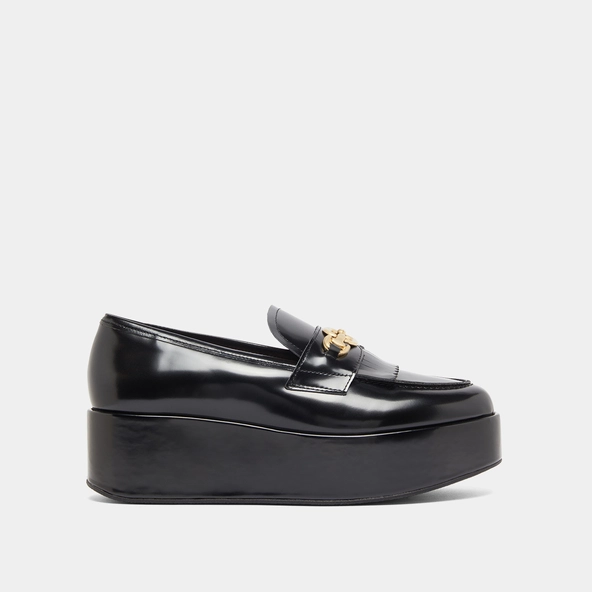 Mocassins &agrave; boucles dor&eacute;es en cuir glac&eacute; noir | DELPHES | Jonak