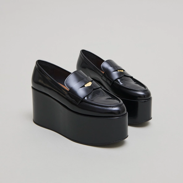 Mocassins &agrave; plateformes en cuir glac&eacute; noir | DOPO | Jonak