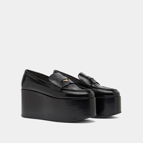 Mocassins &agrave; plateformes en cuir glac&eacute; noir | DOPO | Jonak