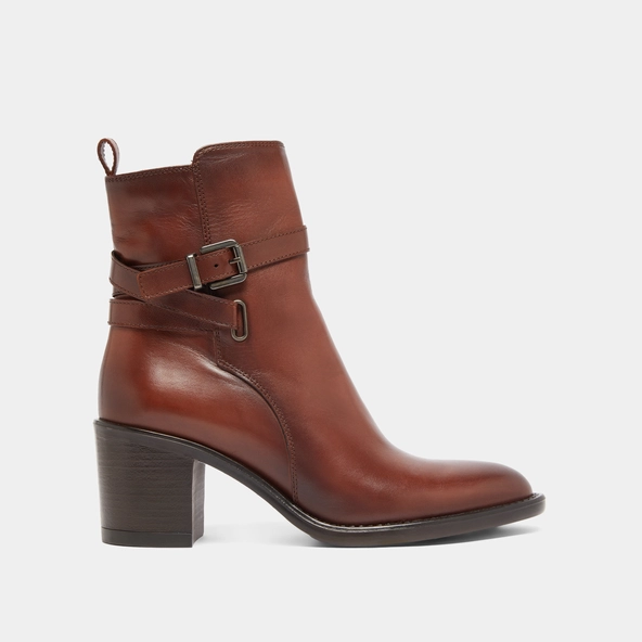 Bottines à talons et boucles en cuir patiné cognac | CAJOU | Jonak