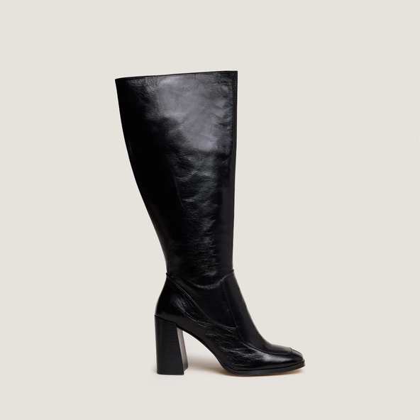 Bottes hautes &agrave; bouts carr&eacute;s en cuir vieilli noir taille mollet M | VAUBANE | Jonak