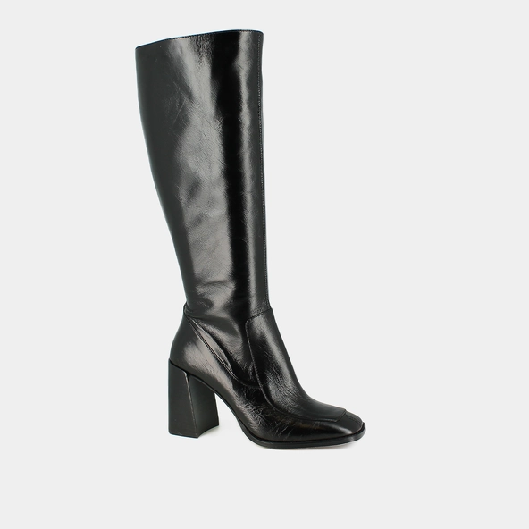 Bottes hautes &agrave; bouts carr&eacute;s en cuir vieilli noir taille mollet M | VAUBANE | Jonak
