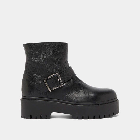 Boots &agrave; semelles crant&eacute;es et boucles en cuir grain&eacute; noir | RANA | Jonak