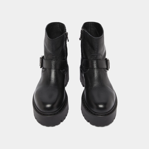 Boots &agrave; semelles crant&eacute;es et boucles en cuir grain&eacute; noir | RANA | Jonak