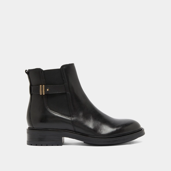 Boots basses &agrave; talons crant&eacute;s en cuir noir | GABIN | Jonak