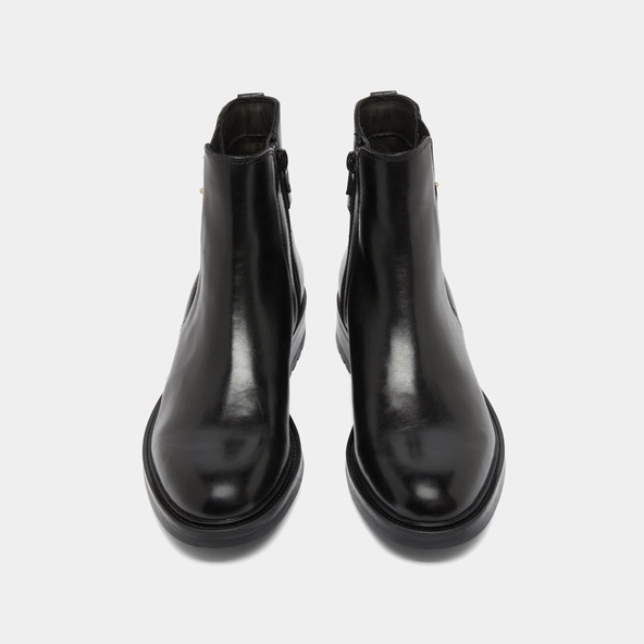 Boots basses &agrave; talons crant&eacute;s en cuir noir | GABIN | Jonak