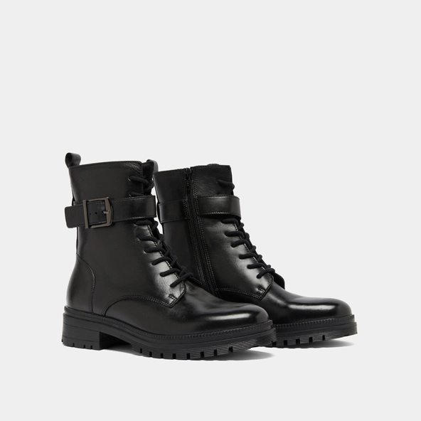 Bottines à lacets et semelles crantées en cuir noir | GIPSY | Jonak