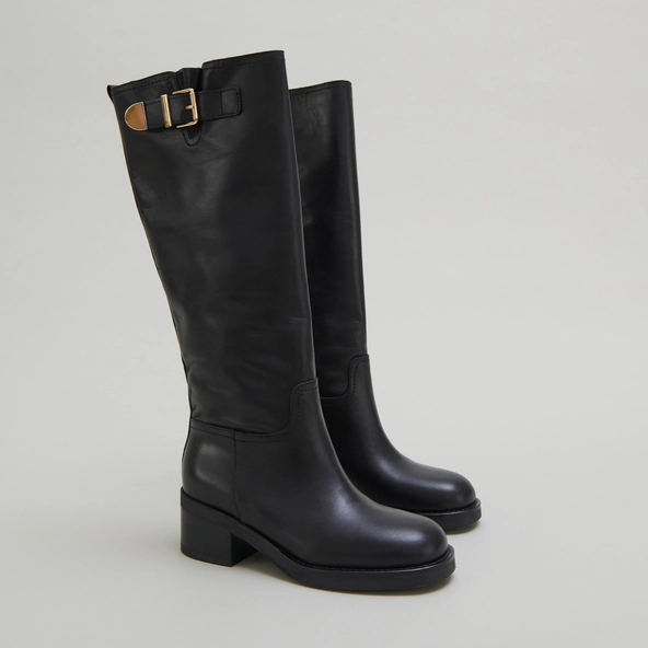 Bottes hautes à boucles en cuir noir | IRENA | Jonak