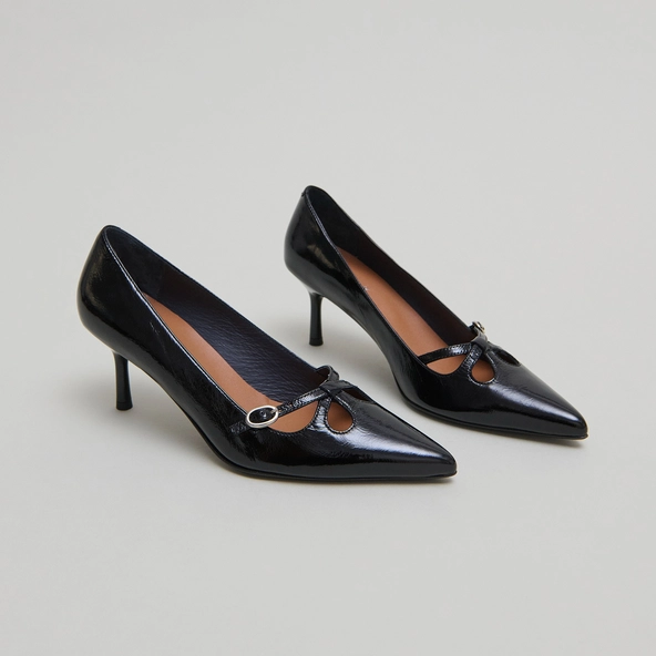 Escarpins &agrave; brides crois&eacute;es en cuir brillant noir | DOUCHKA | Jonak