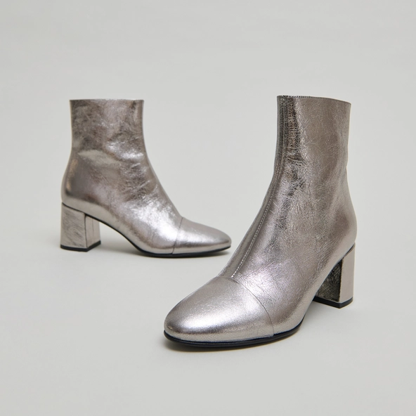 Bottines à talons en cuir métallisé argent foncé | DONIAMA | Jonak