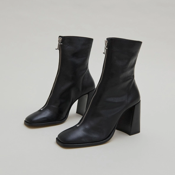 Bottines à talons et fermetures éclairs ... en cuir noir | VANDANA | Jonak