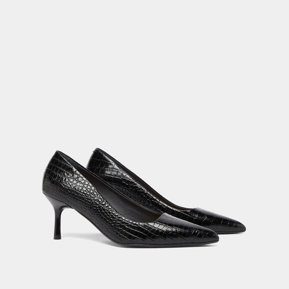 Escarpins &agrave; bouts pointus en cuir reptile noir | DUNDEE | Jonak
