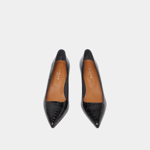 Escarpins &agrave; bouts pointus en cuir reptile noir | DUNDEE | Jonak