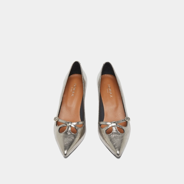 Escarpins &agrave; brides crois&eacute;es en cuir m&eacute;tallis&eacute; argent fonc&eacute; | DOUCHKA | Jonak